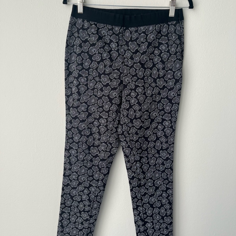 Floral Patterned Black and Gray Pants